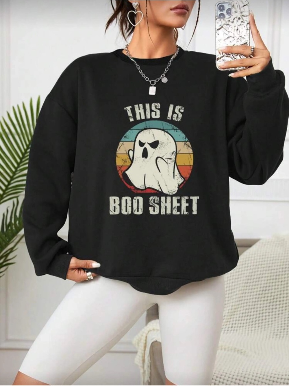 Retro This Is Boo Sheet Halloween Ghost Crewneck Sweatshirt